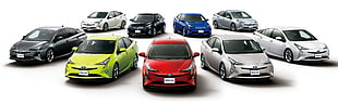 nine assorted-color vehicles, Toyota Prius, car, vehicle, electric car