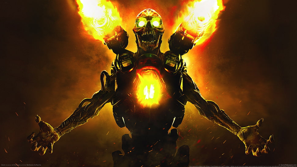 robot with fire wallpaper HD wallpaper