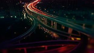 time-lapse photo of vehicle passing through road during nighttime, lights, night, cityscape