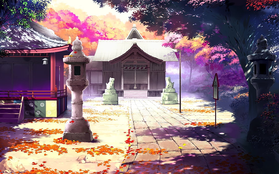 Japanese temple illustration HD wallpaper
