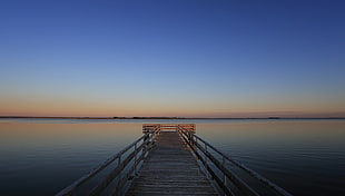 one-point perspective photography of wooden dock HD wallpaper