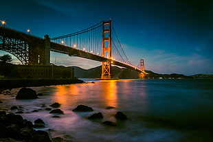 Golden gate bridge during nighttime HD wallpaper