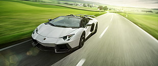 white Lamborghini convertible sports car, car, supercars, Lamborghini, Lamborghini Aventador
