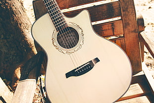 brown cut-away acoustic guitar HD wallpaper