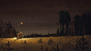painting of monster, science fiction, robot, Simon Stålenhag, futuristic HD wallpaper