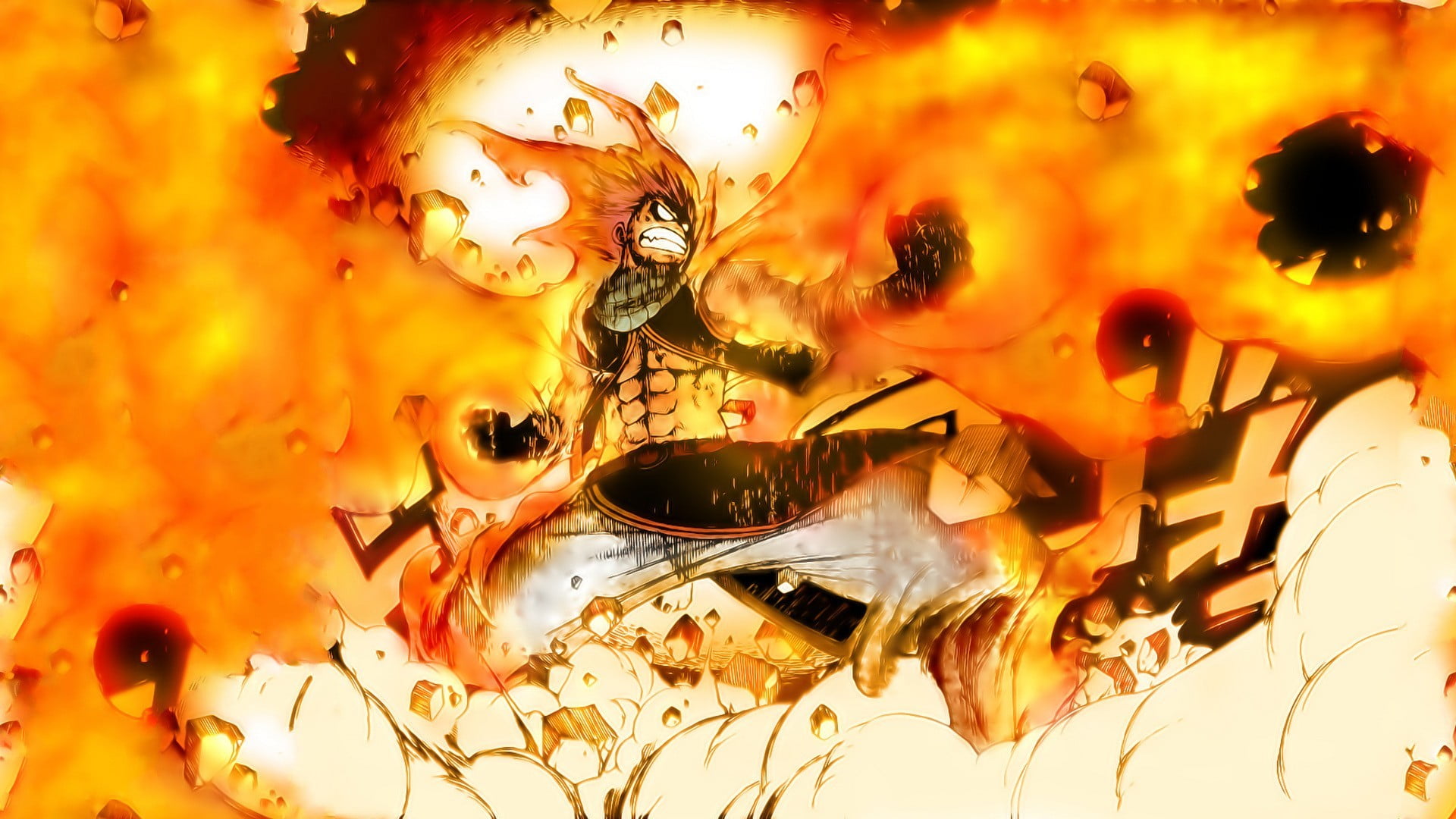 anime character surrounded with flames
