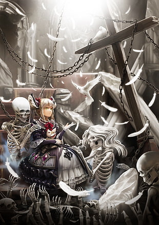white dove beside female character digital wallpaper, anime, Shadowverse, Luna (Shadowverse), dress