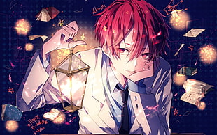 man in red hair anime illustration