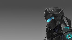 black and blue corded headset, Overwatch, video games, Genji (Overwatch), digital art