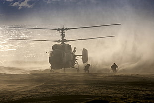 gray helicopter, aircraft, helicopters, military aircraft, soldier
