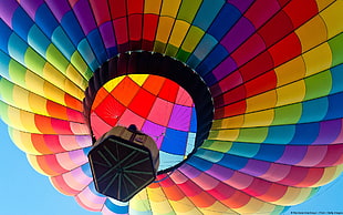 yellow, pink, and green hot air balloon, colorful, hot air balloons, photography, landscape HD wallpaper