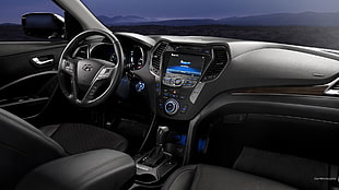 black Hyundai vehicle interior, Hyundai Santa Fe, car, car interior, vehicle