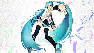 blue haired cartoon character, Hatsune Miku, Vocaloid, anime, microphone