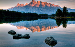 brown mountain and lake HD wallpaper