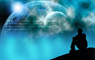 silhouette of man, quote, Carl Sagan, planet, silhouette HD wallpaper