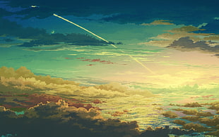 painting of cloudy sky, artwork, sky, clouds, sunset HD wallpaper