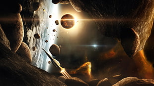 spaceship, render, CGI, space, planet