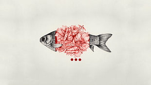 pink and gray floral fish painting screenshot, digital art, minimalism, simple background, fish