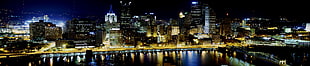 city skyline during nighttime, city, night, multiple display, Pittsburgh