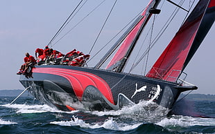 red and black PUMA sailboat, sailing, Volvo Ocean Race, Puma, Race Boats