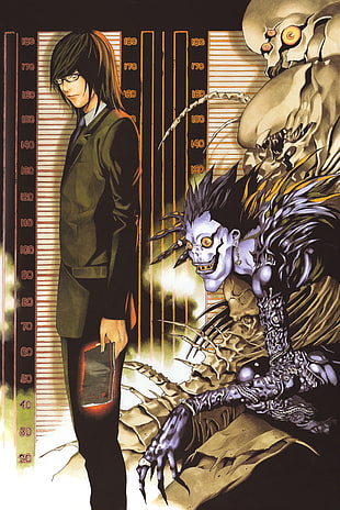 man black haired standing beside monster wallpaper, Death Note, anime, Ryuk