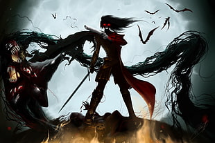 monster in red cape illustration, Hellsing, Alucard, demon, anime