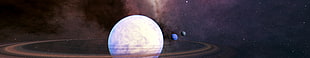 planet Saturn, nebula, Space Engine, planet, triple screen HD wallpaper