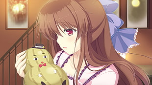 female anime character holding watermelon