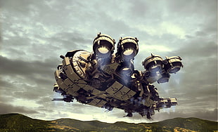 fantasy aircraft wallpaper, Thunderbolt Gunship  , Avitus12, clouds