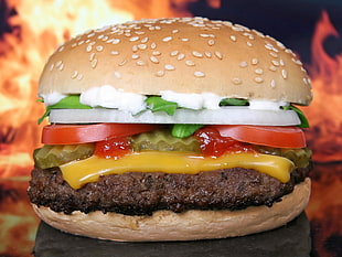 bun with patty, food, burgers, burger, closeup
