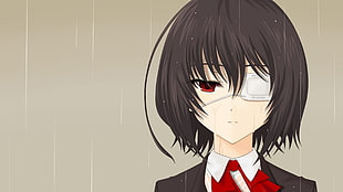 black haired anime character wearing suit, Another, Misaki Mei, eyepatches