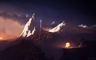 white mountain, explosion, mountains