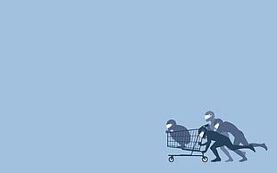person pushing shopping cart illustration HD wallpaper