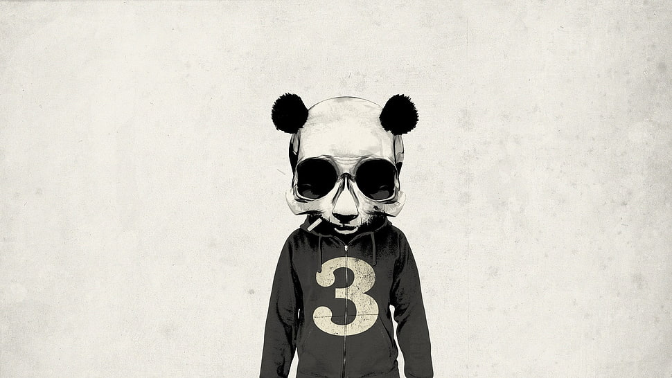 gray mask illustration, panda, jacket, skull, artwork HD wallpaper