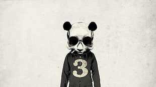 gray mask illustration, panda, jacket, skull, artwork