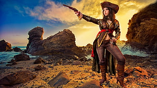 women's pirate costume 3D wallpaer, Monika Lee, Assassin's Creed, cosplay