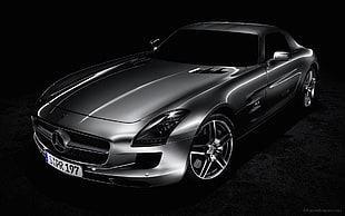 silver Mercedes-Benz coupe, Mercedes-Benz SLS AMG, simple background, car