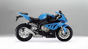 blue and black sports bike, BMW S1000RR, vehicle, motorcycle, simple background