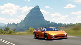 orange Lamborghini sports coupe, forza horizon 3, car, 2K, Lamborghini Diablo Sv