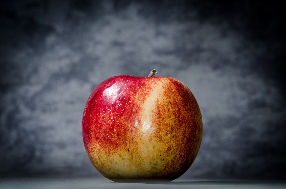 red apple on gray surface HD wallpaper
