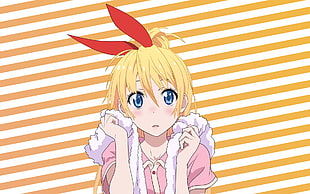 girl with yellow hair and pink shirt anime character digital wallpaper HD wallpaper