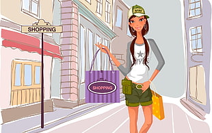 woman wearing grey long-sleeved top holding shopping bag HD wallpaper