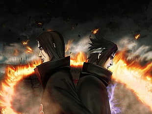 Naruto character illustration, anime, Naruto Shippuuden, Uchiha Itachi, Uchiha Sasuke HD wallpaper
