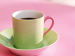 white ceramic mug with saucer