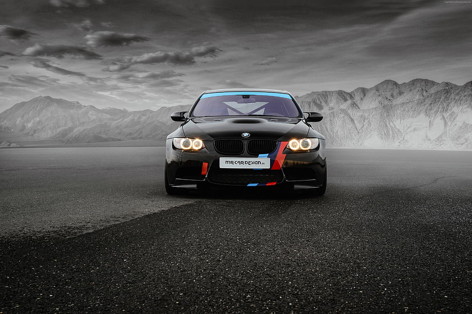 black BMW car on road during daytime HD wallpaper