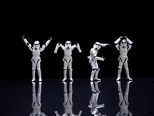 four Star Wars Storm Troopers doing Y.M.C.A postures