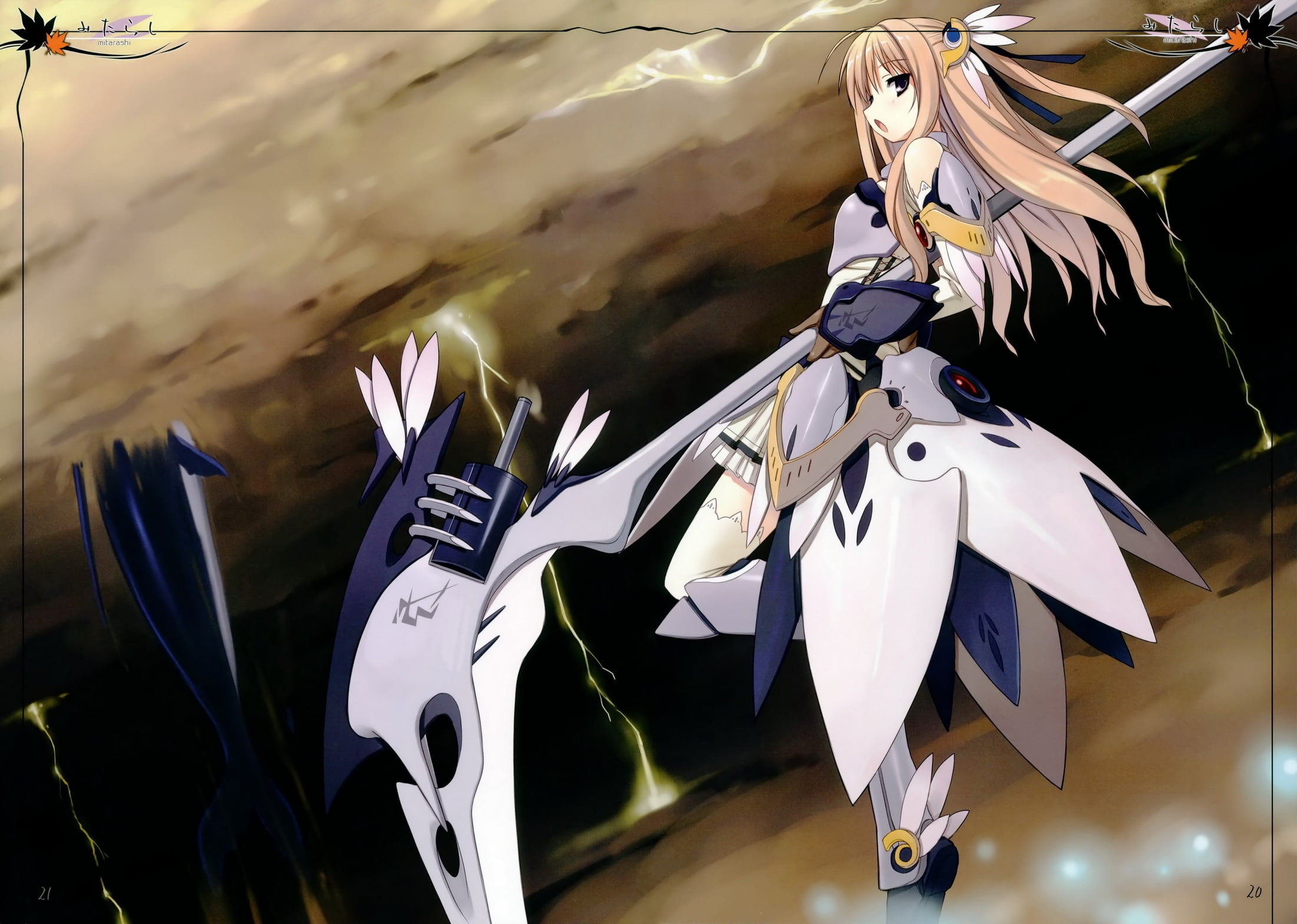 photo of woman wearing white battle suit and spear anime character \