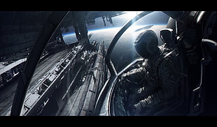 astronaut on spacecraft wallpaper, space, spacesuit, spaceship, Andree Wallin
