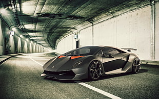 black Lamborghini Sesto Elemento, car, Lamborghini, tunnel