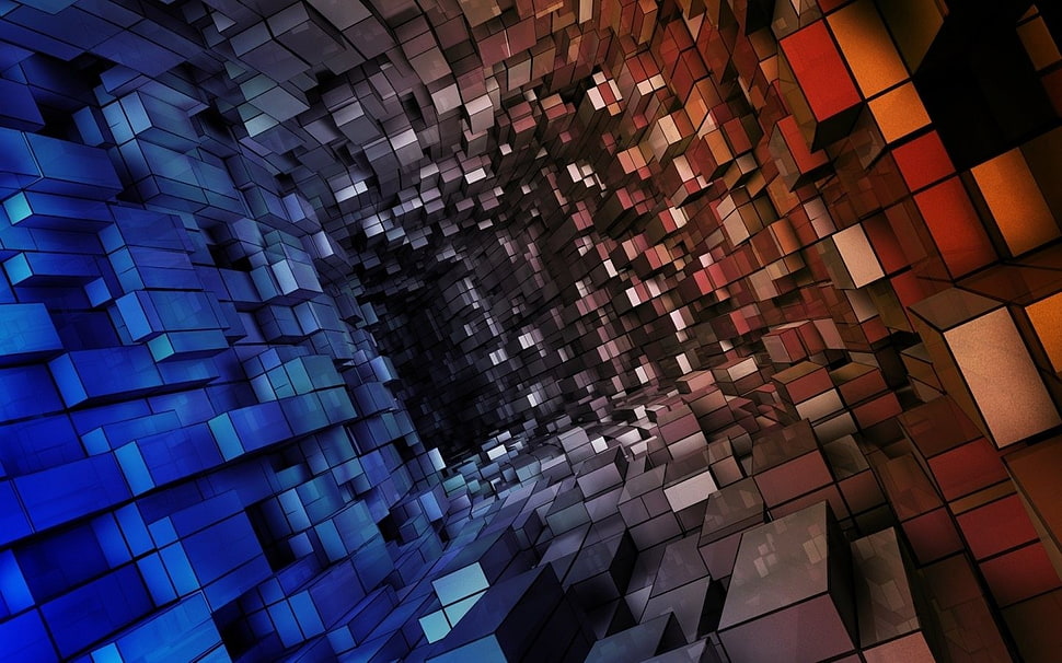 blue and brown concretes, 3D, artwork, render, digital art HD wallpaper
